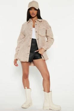 Fashion Nova Knock On Wood Denim Shacket - Tan