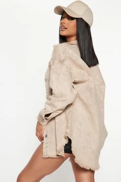Fashion Nova Knock On Wood Denim Shacket - Tan