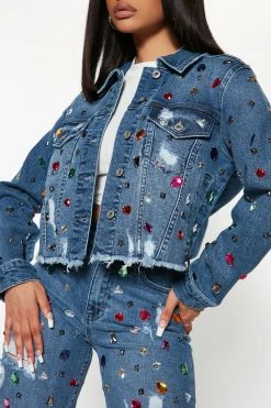Fashion Nova Matching Separates Cult Of Personality Embellished Trucker Jacket - Medium Wash