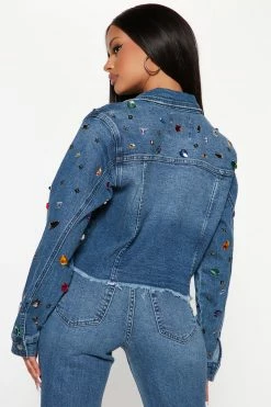 Fashion Nova Matching Separates Cult Of Personality Embellished Trucker Jacket - Medium Wash