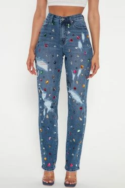 Fashion Nova Cult Of Personality Embellished Straight Leg Jeans - Medium Wash Matching Separates