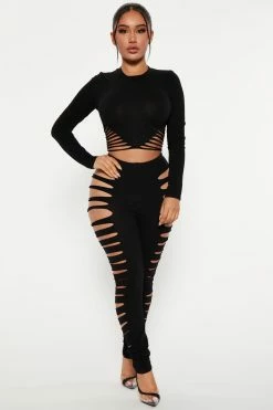 Fashion Nova Legging Sets Keep On Slashing Legging Set - Black