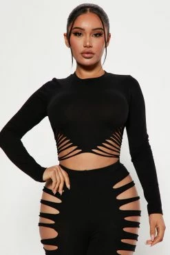 Fashion Nova Legging Sets Keep On Slashing Legging Set - Black