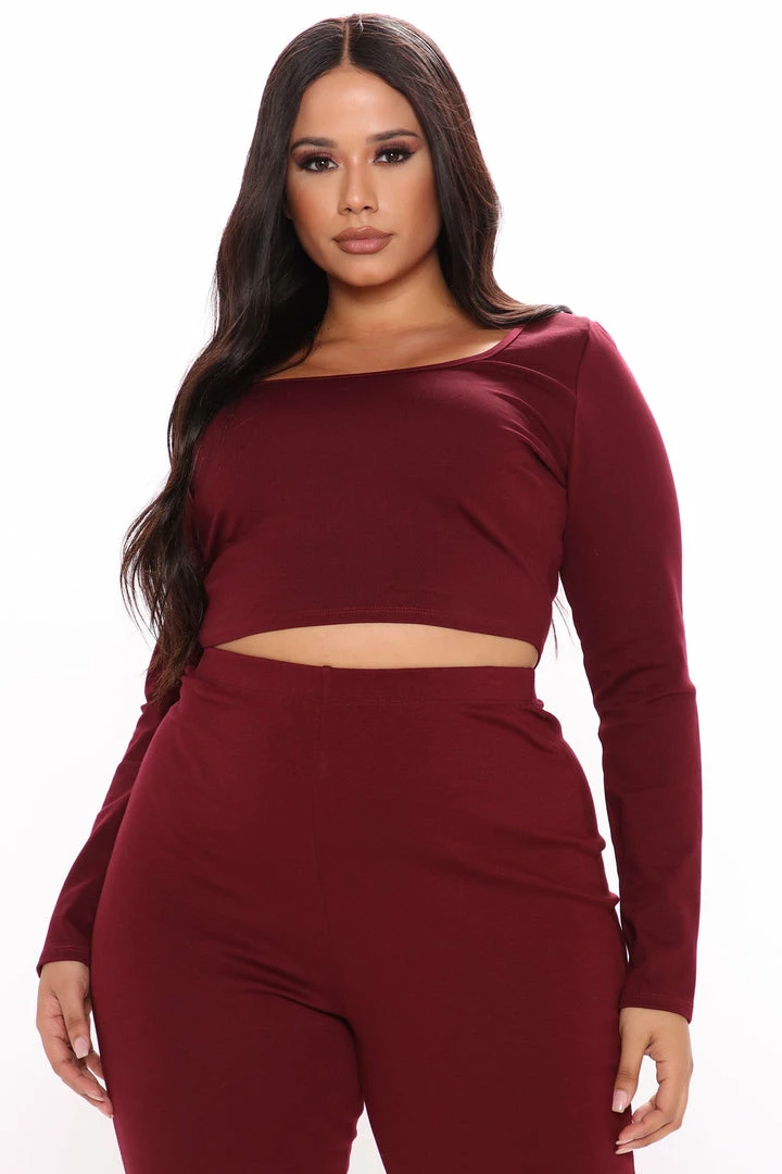 Fashion Nova Like New Long Sleeve Legging Set - Burgundy
