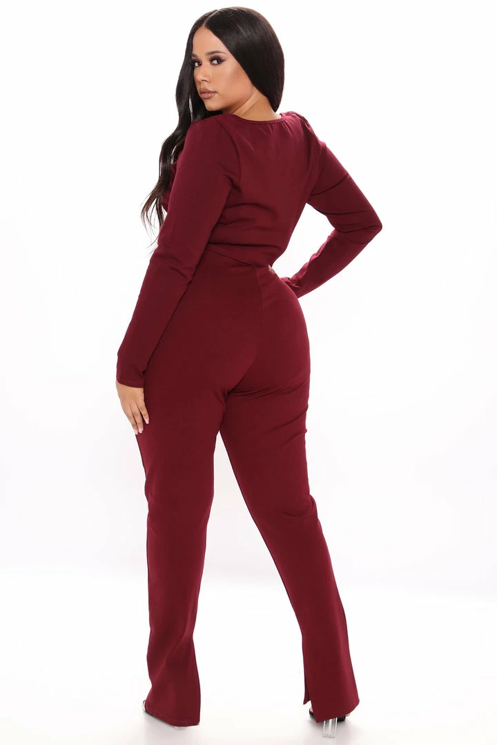 Fashion Nova Like New Long Sleeve Legging Set - Burgundy