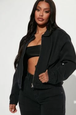 Fashion Nova Matching Separates Night After Night Denim Bomber Jacket - Black Wash