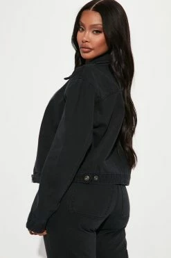 Fashion Nova Matching Separates Night After Night Denim Bomber Jacket - Black Wash