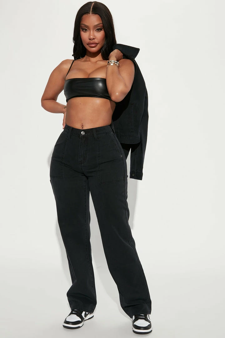 Fashion Nova Matching Separates Night After Night Carpenter Straight Leg Jeans - Black Wash