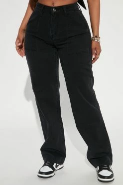 Fashion Nova Matching Separates Night After Night Carpenter Straight Leg Jeans - Black Wash