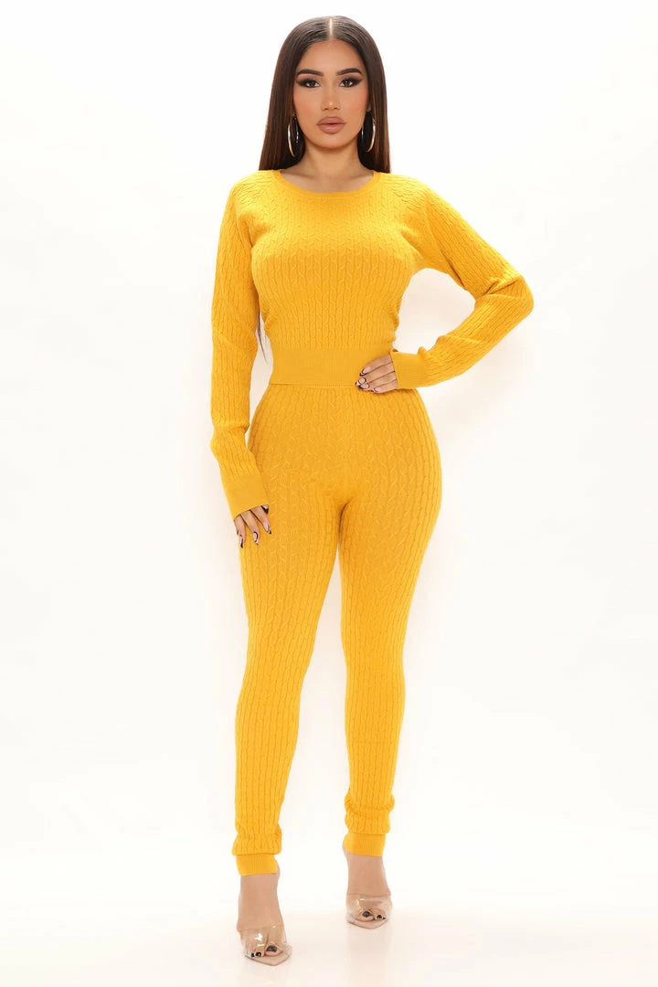 Fashion Nova Legging Sets Can't Deny It Sweater Legging Set - Mustard