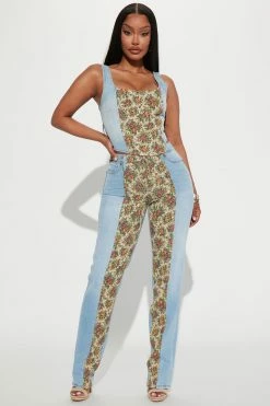 Fashion Nova Tapestry Mixed Mid Rise Straight Leg Jeans - Light Wash Matching Separates