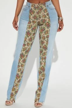 Fashion Nova Tapestry Mixed Mid Rise Straight Leg Jeans - Light Wash Matching Separates