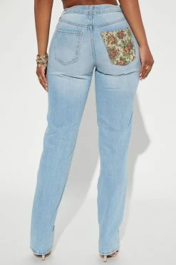 Fashion Nova Tapestry Mixed Mid Rise Straight Leg Jeans - Light Wash Matching Separates