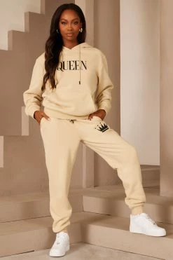 Fashion Nova Matching Separates Family Goals Women's Queen Hoodie - Tan