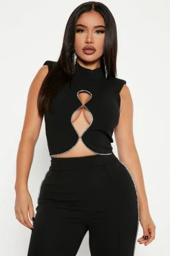 Fashion Nova Wide Leg Sets Evelyn Embellished Pant Set - Black