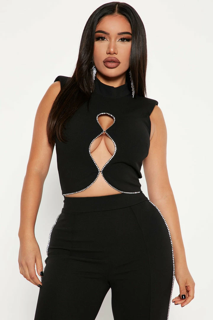 Fashion Nova Wide Leg Sets Evelyn Embellished Pant Set - Black