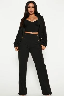 Fashion Nova Celine High Waist Button Pants - Black