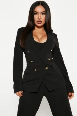 Fashion Nova Celine Button Blazer - Black/Gold Matching Separates