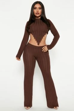 Fashion Nova Kiana Sweater Pant Set - Brown