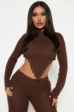 Fashion Nova Kiana Sweater Pant Set - Brown