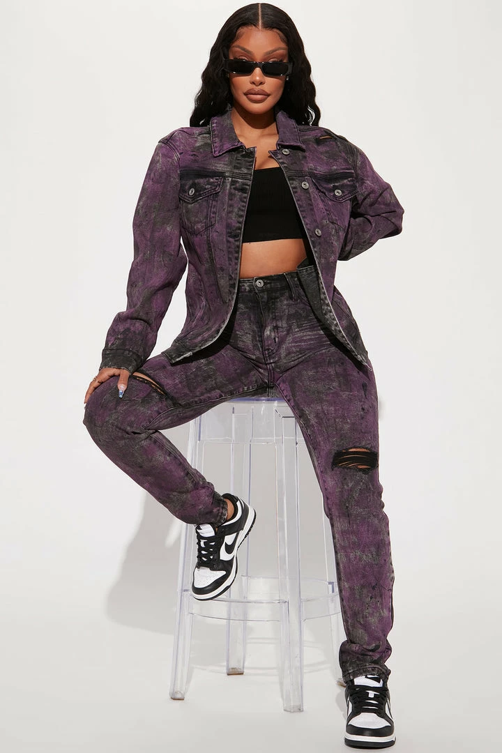 Fashion Nova True Colors Painted Denim Trucker Jacket - Black/Purple