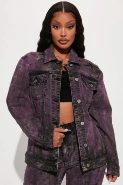 Fashion Nova True Colors Painted Denim Trucker Jacket - Black/Purple