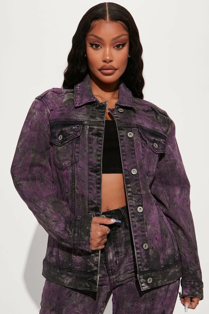Fashion Nova True Colors Painted Denim Trucker Jacket - Black/Purple