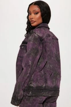 Fashion Nova True Colors Painted Denim Trucker Jacket - Black/Purple