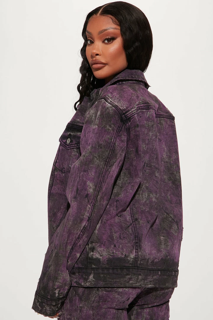 Fashion Nova True Colors Painted Denim Trucker Jacket - Black/Purple