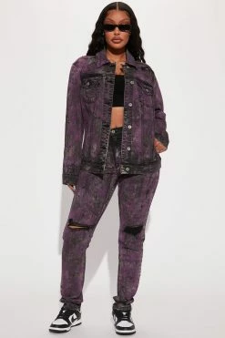 Fashion Nova Matching Separates True Colors High Rise Painted Skinny Jeans - Black/Purple