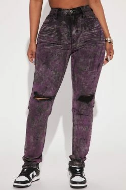 Fashion Nova Matching Separates True Colors High Rise Painted Skinny Jeans - Black/Purple