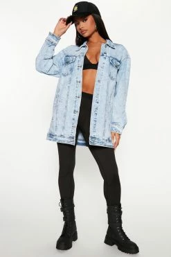 Fashion Nova Most Wanted Stone Wash Denim Boyfriend Trucker Jacket- Stone Blue Wash