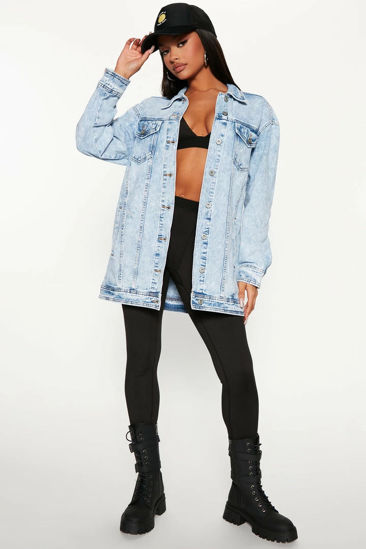 Fashion Nova Most Wanted Stone Wash Denim Boyfriend Trucker Jacket- Stone Blue Wash