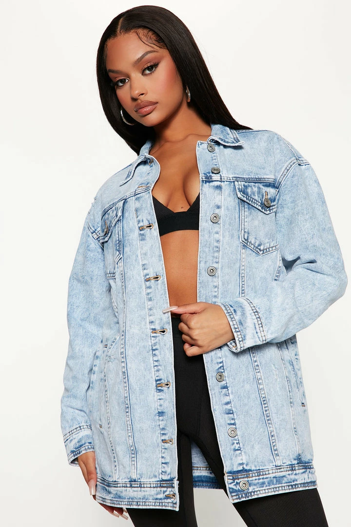 Fashion Nova Most Wanted Stone Wash Denim Boyfriend Trucker Jacket- Stone Blue Wash