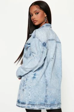 Fashion Nova Most Wanted Stone Wash Denim Boyfriend Trucker Jacket- Stone Blue Wash