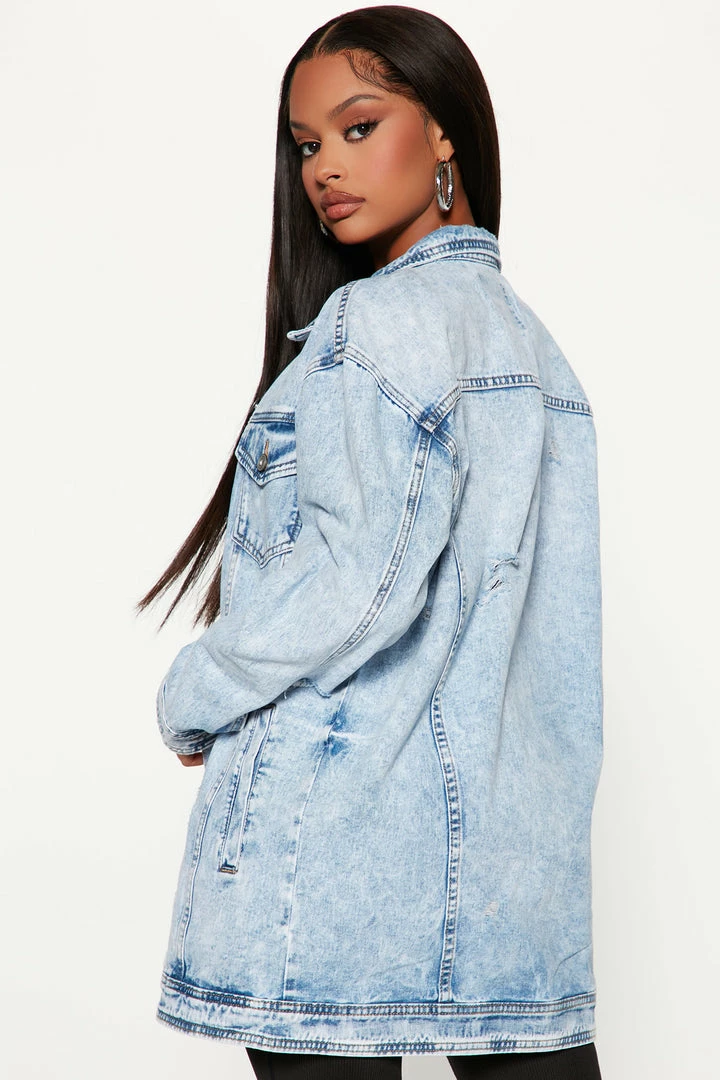Fashion Nova Most Wanted Stone Wash Denim Boyfriend Trucker Jacket- Stone Blue Wash