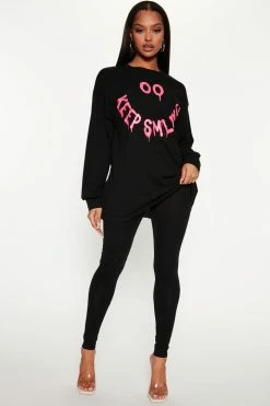 Fashion Nova Legging Sets Keep Smiling Legging Set - Black