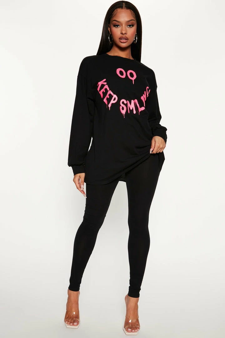 Fashion Nova Legging Sets Keep Smiling Legging Set - Black