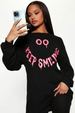 Fashion Nova Legging Sets Keep Smiling Legging Set - Black