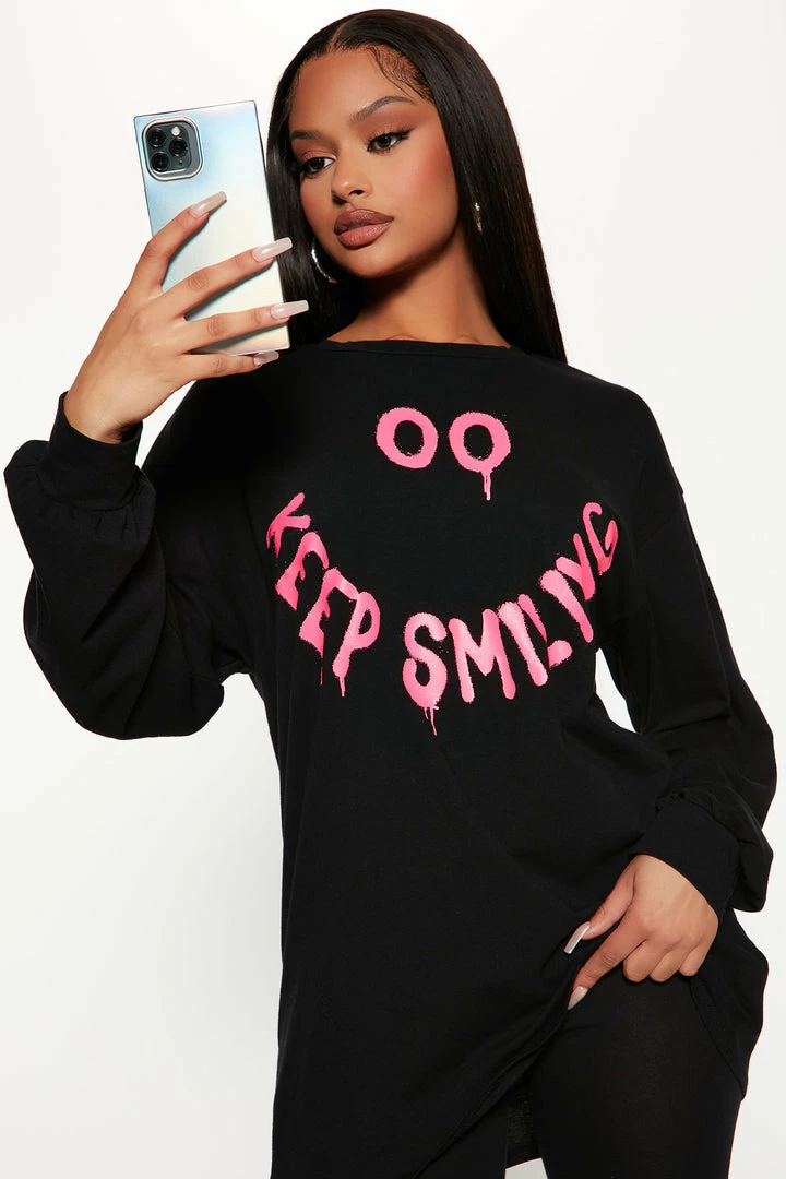 Fashion Nova Legging Sets Keep Smiling Legging Set - Black