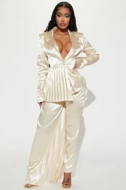 Fashion Nova Bella Blazer Pant Set - Cream Wide Leg Sets