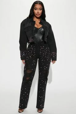 Fashion Nova Amethyst Glow Denim Trucker Jacket - Black Matching Separates