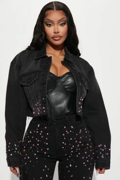 Fashion Nova Amethyst Glow Denim Trucker Jacket - Black Matching Separates