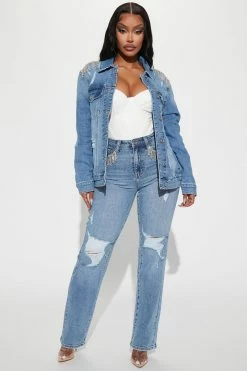 Fashion Nova Western Bling Denim Jacket - Light Blue Wash Matching Separates
