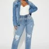 Fashion Nova Western Bling Straight Leg Jeans - Light Blue Wash Matching Separates