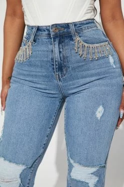 Fashion Nova Western Bling Straight Leg Jeans - Light Blue Wash Matching Separates