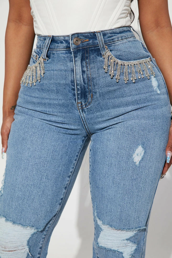 Fashion Nova Western Bling Straight Leg Jeans - Light Blue Wash Matching Separates