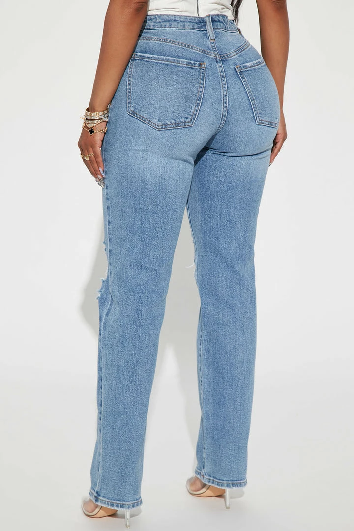 Fashion Nova Western Bling Straight Leg Jeans - Light Blue Wash Matching Separates