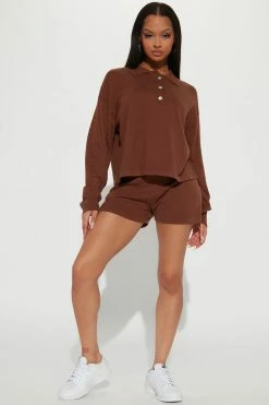 Fashion Nova Sweater Sets Genesis Sweater Short Set - Chocolate