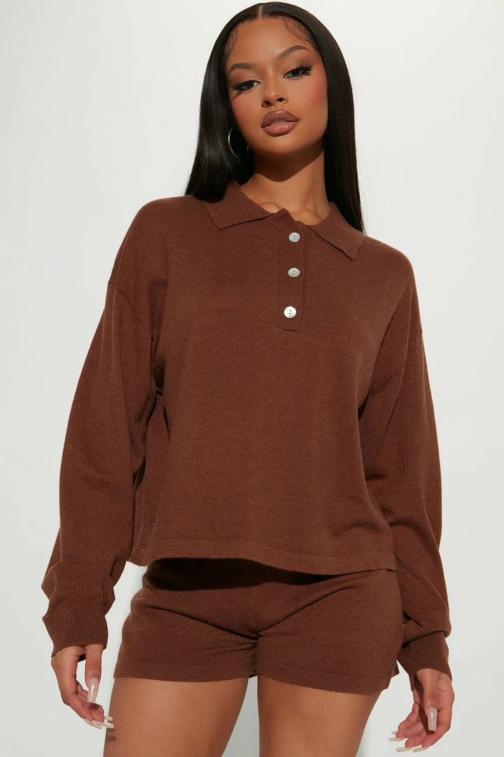 Fashion Nova Sweater Sets Genesis Sweater Short Set - Chocolate